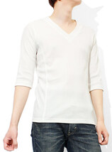 【新品】 L ホワイト(7分袖) Tシャツ メンズ 大きいサイズ 小さいサイズ Vネック 七分袖 無地 テレコ素材 ストレッチ カ_画像1