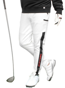 【新品】 5L ホワイト ゴルフパンツ メンズ 大きいサイズ サイドライン ストレッチ Dカン付き ポンチ素材 スウェット ジャージ ジョガーパ