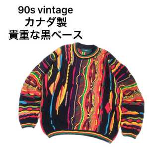 スペシャル!! 極美品 希少なブラックベース 80s 90s カナダ製 TUNDRA 立体縫製 3D ニット セーター M ツンドラ ビンテージ COOGI 221044