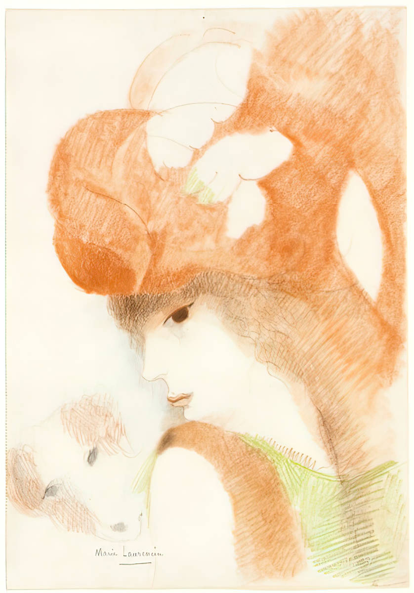 Litografía de perro y mujer de Marie Laurencin 1925 35, 5x24, 7 cm Reproducción de alta calidad ◆ Mucha pintura impresa Ecole Paris Poster, obra de arte, imprimir, litografía, litografía