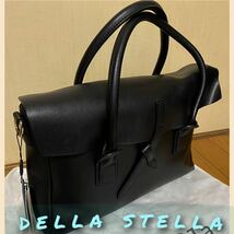 未使用 鞄 ☆ Della Stella ☆ ハンドバッグ デラステラ BLACK ビジネスBag レザー ☆ レディース カバン 出張 保存袋付き_画像1