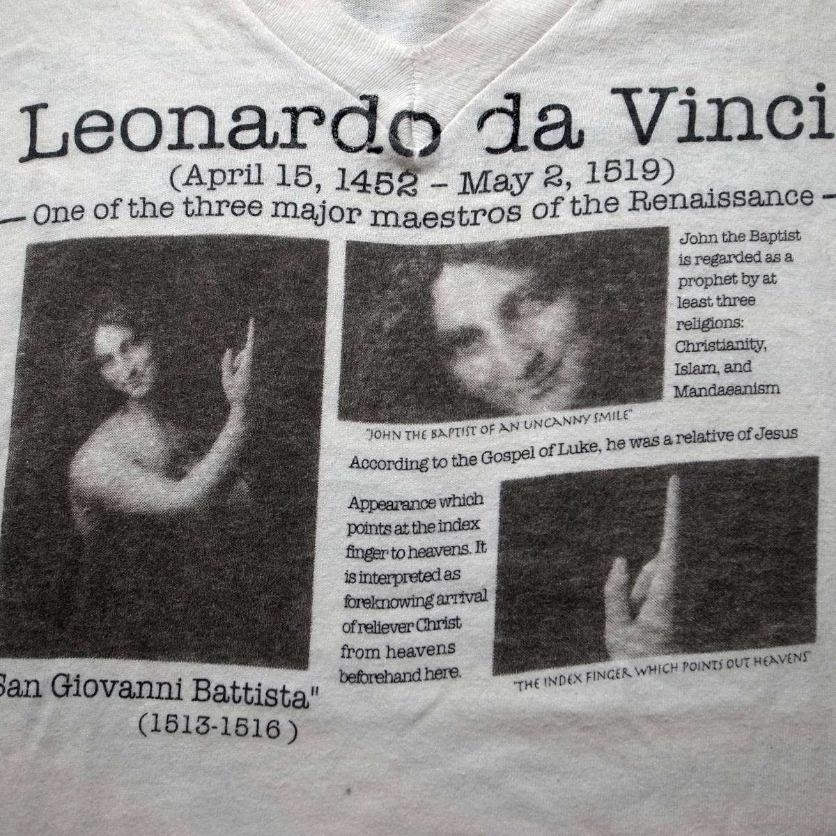 Super Rare 90s Leonardo da Vinci Juan el Bautista Camiseta rara Blanco M Vintage Ropa vieja Pintura Cristo Leonardo da Vinci Camiseta blanca, música, Recuerdo, recuerdos, Camiseta