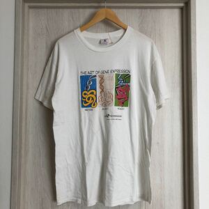 (k) ビンテージ 90's 年代 ART tee マティス ダヴィンチ ピカソ 遺伝子 シングルステッチ 半袖Tシャツ 白 ホワイト コットン サイズL