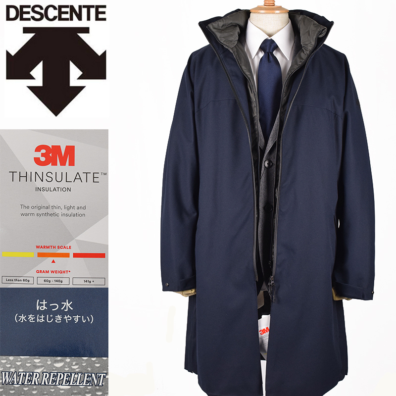 【正規激安】 新品 DESCENTE M ブラック 黒 撥水加工 スタンドカラーコート ステンカラーコート