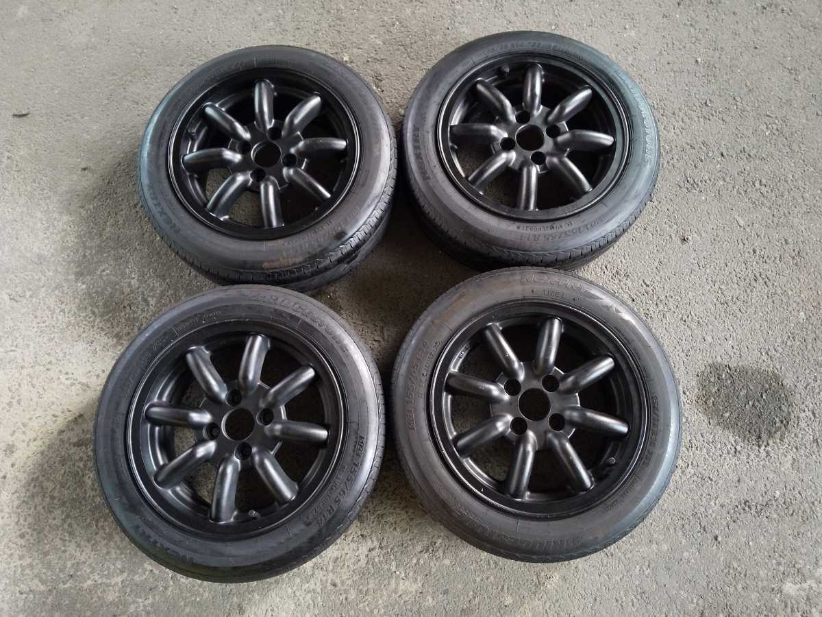 廃盤希少14インチブラックレーシング100 6J+40 155/65r14-