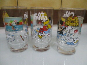 グラス Fanta ファンタ ディズニー 3D 3個セット ガラス タンブラー 展示品 Disney 昭和レトロ