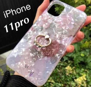 iPhone11proケース　ローズ　バラ　薔薇　スマホリング　スマホスタンド　ハードケース