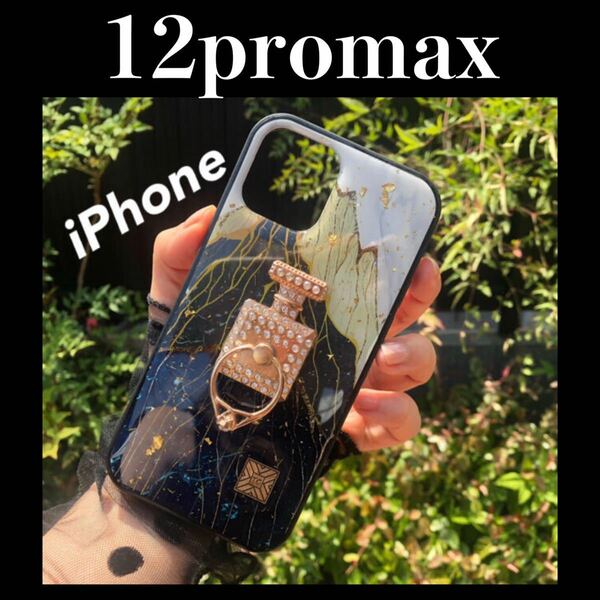 新品 グリッターiPhone12promaxケース ケース　iPhoneケース カバー スマホ 山　マウンテン　金箔　レジン　スマホリング　モバイルリング