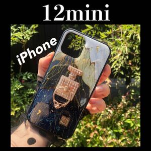 新品 グリッターiPhone12miniケース iPhoneケース カバー スマホ 山　マウンテン　金箔　レジン　香水　モバイルリング　スマホスタンド