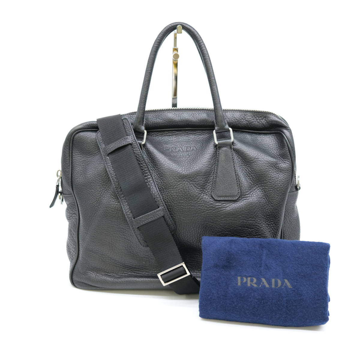 新品プラダPRADAカシミア混 メンズフリンジマフラー 濃紺
