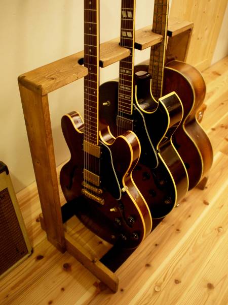 ギタースタンド 5本掛け 無塗装 熊本県産高級檜材 ギター収納 シンプル