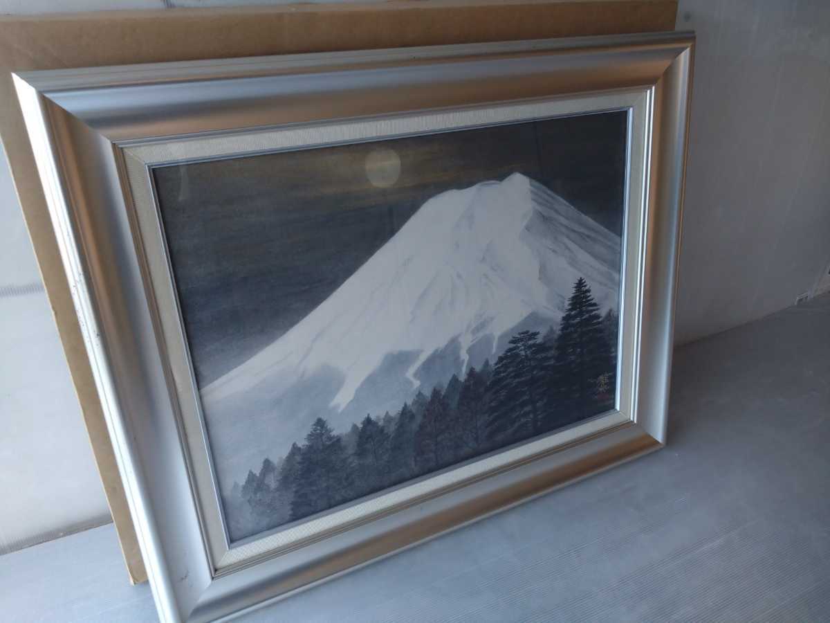 [Authentic] Masanori Shinoda ■Moonlight Mount Fuji■12P Japanese painting GPN-2022103105, Painting, Japanese painting, Landscape, Wind and moon