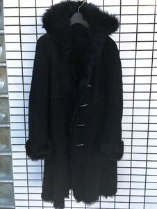  length of hair length gorgeous real mouton long duffle coat black M-L beautiful line 