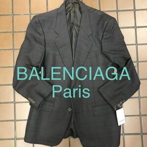 新品訳ありタグ付きBALENCIAGA Parisビンテージ2つボタンテーラードジャケット　ブラウン系チェックサイズA6日本製メリノウール100% レア