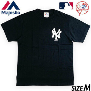 国内正規品■ Majestic (マジェスティック) MLB NEW YORK YANKEES ニューヨーク ヤンキース NYロゴ 半袖Tシャツ 黒白 ブラック M