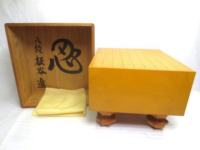 柾目】天地柾 碁盤 約5寸8分 厚さ約17.5cm 足付 総高約30.2cm 碁笥