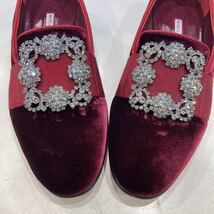 【MANOLO BLAHNIK マノロブラニク】ビジューベロアパンプス オペラシューズ イタリア製 6 ボルドー ベロア 2210oki_画像8