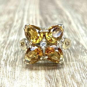  Vintage! k18 citrine diamond ring 4.30g M945