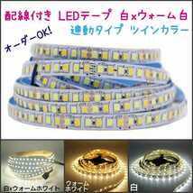 【送料120円～】20cm 連動タイプ ツインカラー LEDテープ■配線付き【オーダー可能！】非防水、防水 1本 白xWW(ウォームホワイト)_画像1