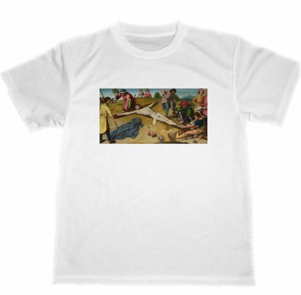 Gerard David Dry T-Shirt Kreuzigung Meisterwerk Kunstmalerei Gerard David Christentum Mary, Größe L, Rundhals, Eine Illustration, Charakter