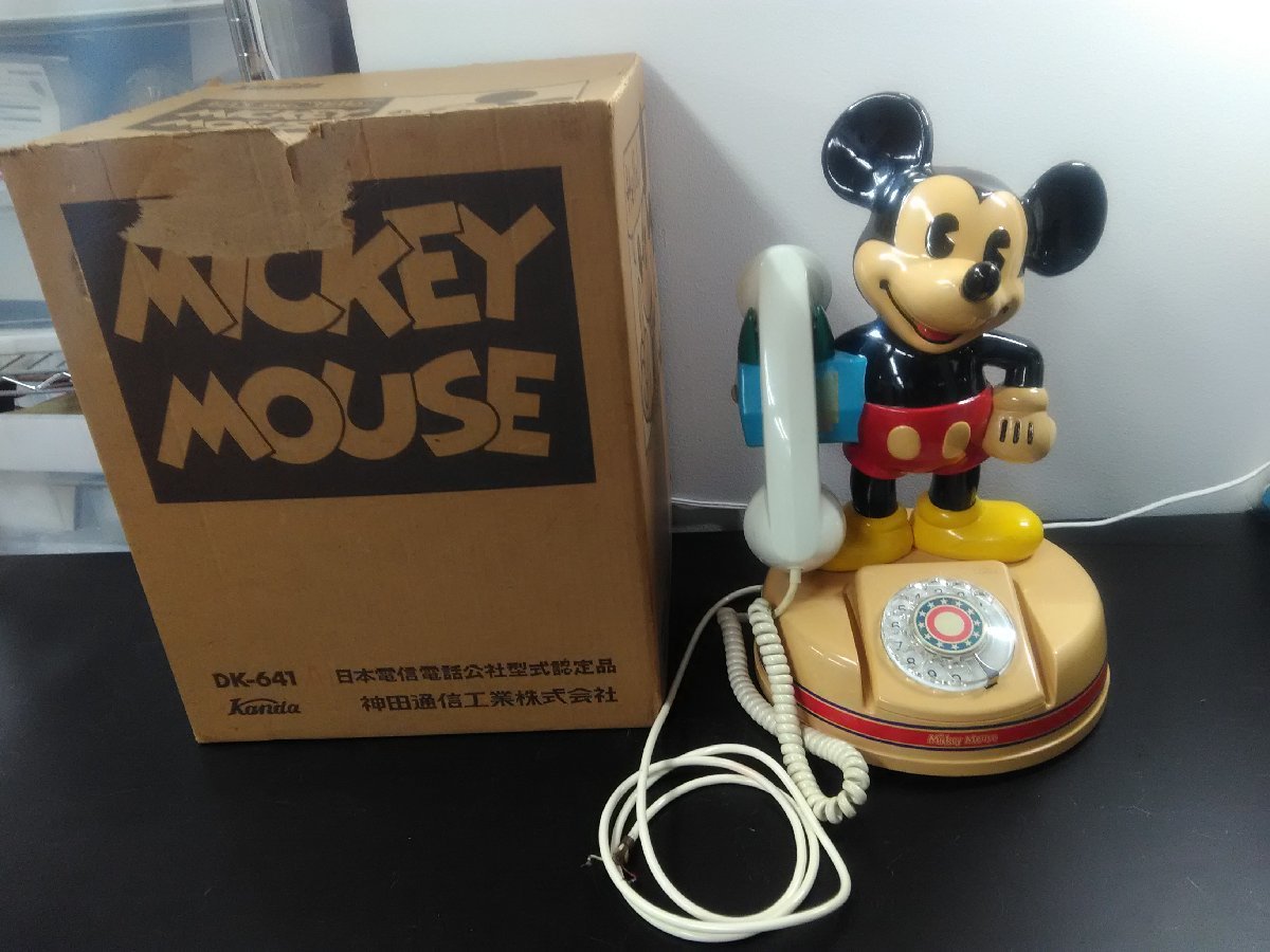 織り柄チェック ヴィンテージディズニーミッキーマウス家庭用自宅電話 