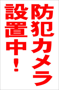 お手軽縦型看板「防犯カメラ設置中(赤）」屋外可 送料込み