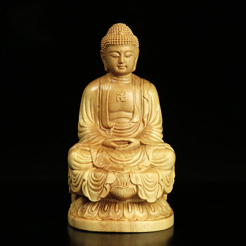 [Tsuge Wooden Carving Buddha Statue] ◆Sakyamuni Buddha Statue◆ Natural/Natural Wooden/Handmade/Handmade/Detailed Sculpture/Interior/Present/Good Luck Feng Shui and Ward Off Evil, sculpture, object, oriental sculpture, Buddha statue