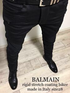  regular BALMAIN 18-19AW Rigid Stretch Skinny Coating Black Biker Balmain black coating stretch Biker Denim new goods unused *