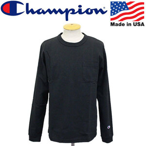 Champion (チャンピオン) C5-P401 LONG SLEEVE T-SHIRT ポケット付き ロングスリーブTシャツ アメリカ製 CN044 090ブラック L