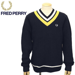 FRED PERRY ( Fred Perry ) K2544 STRIPED V NECK JUMPER V neck sweater FP467 608NAVY XS