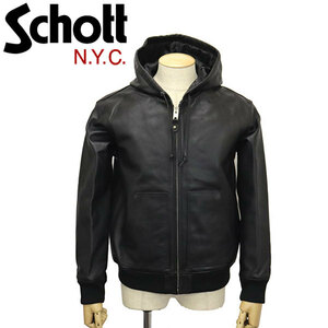 Schott (ショット) 782-3950080 3111054 LEATHER FULL ZIP PARKA レザーフルジップ パーカー 09BLACK XL