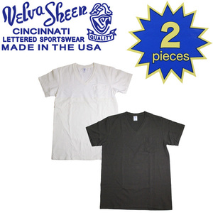 Velva Sheen (ベルバシーン) 160922 2PAC V/N PK TEE (半袖 V首 ) VネックTシャツ ポケット有り 2枚組 全10色 VLVS004-ホワイト+ブラック-L