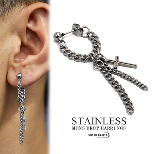  Drop earrings Cross 10 character . chain stainless steel hoop earrings .. Korea flat stud earrings body pierce metal allergy 