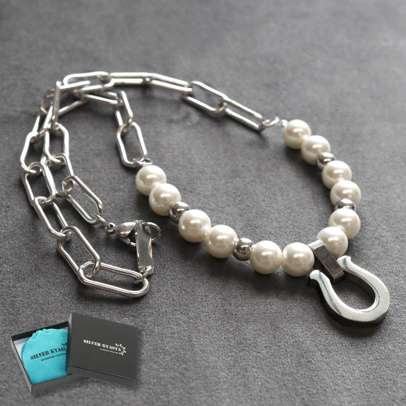 项链(银色 Casha)原创马蹄铁 Azuki 链手工制作银质不锈钢防过敏, 男士配饰, 项链, 其他的