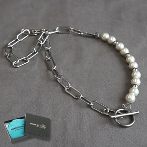 Art hand Auction Necklace (Silver Casha) Original Azuki Chain Mantel Pearl Handmade Silver Stainless Steel Allergy Free, Men's Accessories, necklace, others