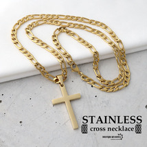 ステンレス クロスネックレス 十字架 フィガロチェーン 金色 ゴールド 金属アレルギー_画像1