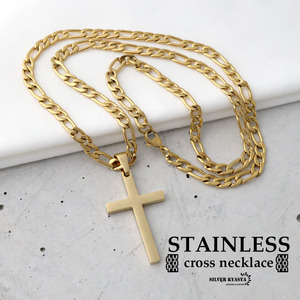 ステンレス クロスネックレス 十字架 フィガロチェーン 金色 ゴールド 金属アレルギー
