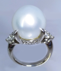  south . White Butterfly pearl 15mm natural diamond 0.37ct platinum Pt900 ring ring lady's new goods free shipping 