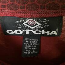 90s GOTCHA 総柄 プリント Tシャツ L ダークレッド 赤 ロンT カットソー ガッチャ スケート モックネック 80s 古着 オールド ビンテージ_画像3