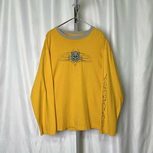 90s Reebok トライバル プリント Tシャツ XL ビッグサイズ イエロー×グレー 黄 袖プリ リーボック 80s 00s 古着 オールド ビンテージ