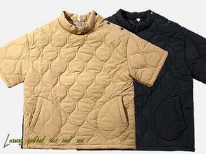 ★BRAND NEW キルティング ヘチマ コットン ショートスリーブカットソー 中綿 2色展開 M〜2XL リブ ダウン 半袖 ★s660