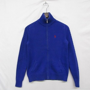 サイズ S Ralph Lauren Sport フルジップ ニット セーター ジャケット ハイネック ブルー ラルフローレン 古着 ビンテージ 2O0822