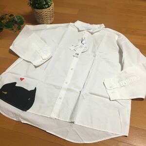 [ new goods prompt decision ] Nico and × Tsumori Chisato wire entering print long sleeve shirt L size tsumorichisato niko and... white shirt cat 