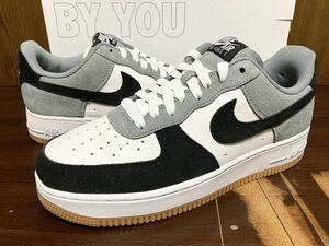 22年製 NIKE AIR FORCE 1 BY YOU ナイキ エアフォース AF1 SWOOSH【DN4162-991】レザー 天然皮革 LEATHER SUEDE ガムソール 黒×灰 US7.5