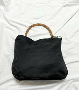  Italy made Gucci GUCCI 001 1998 1577 bamboo nylon one steering wheel shoulder handbag black black 