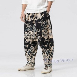 R720* new goods sarouel pants men's floral print dragon pattern easy tapered pants wide pants chinos casual M~3XL