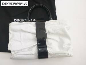 新品未使用 EMPORIO ARMANI　エンポリオ アルマーニ ★黒エナメル×白レザー　本革　バイカラー　バッグ