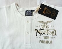 ノートン NORTON 長袖Ｔシャツ ヘンリーネック ワッフル編み 2つボタン 刺繍 Lサイズ ホワイト 白_画像3