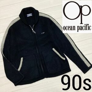 90s Vintage■オーシャンパシフィック■圧縮ウール ジャケット 袖ライン M ブラック グレー ショールカラー ドンキー OCEAN PACIFIC OP