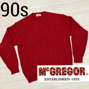 90s Vintage■McGREGOR マックレガー■ケーブル ニットセーター LL 赤 レッド クルーネック 長袖 マクレガー オールド